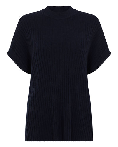 N.Peal Women's Rib Cashmere Poncho Navy Blue