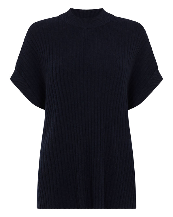 N.Peal Women's Rib Cashmere Poncho Navy Blue
