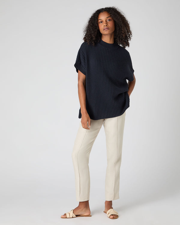 N.Peal Women's Rib Cashmere Poncho Navy Blue