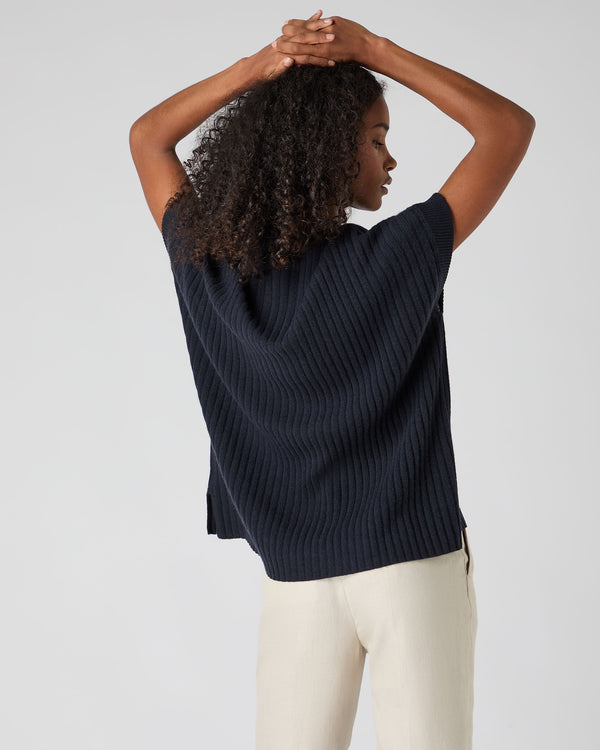 N.Peal Women's Rib Cashmere Poncho Navy Blue