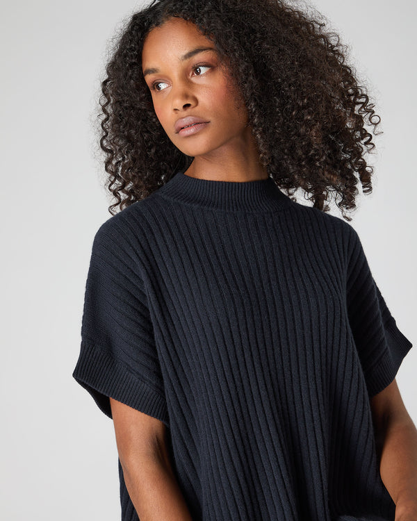N.Peal Women's Rib Cashmere Poncho Navy Blue