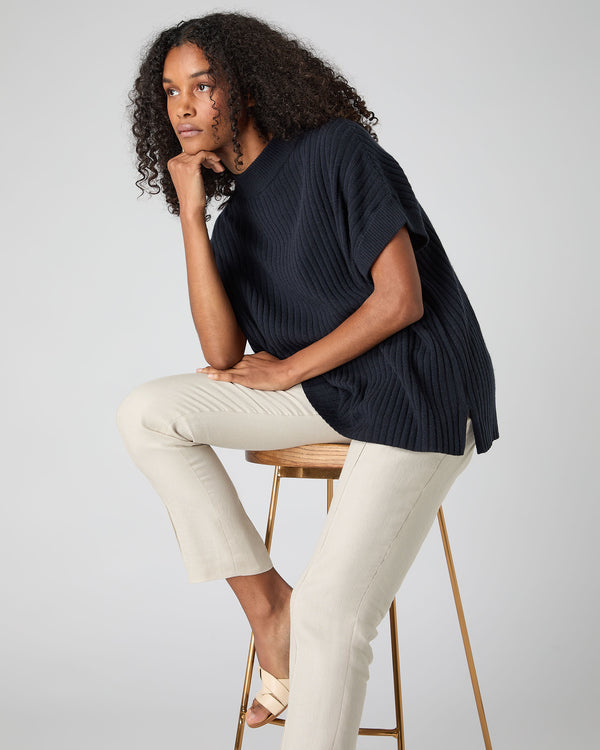 N.Peal Women's Rib Cashmere Poncho Navy Blue