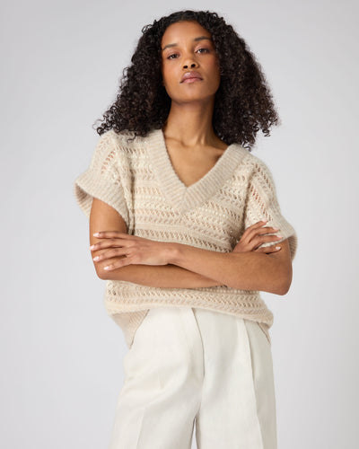 N.Peal Women's Multi Stitch Vest Beige Brown