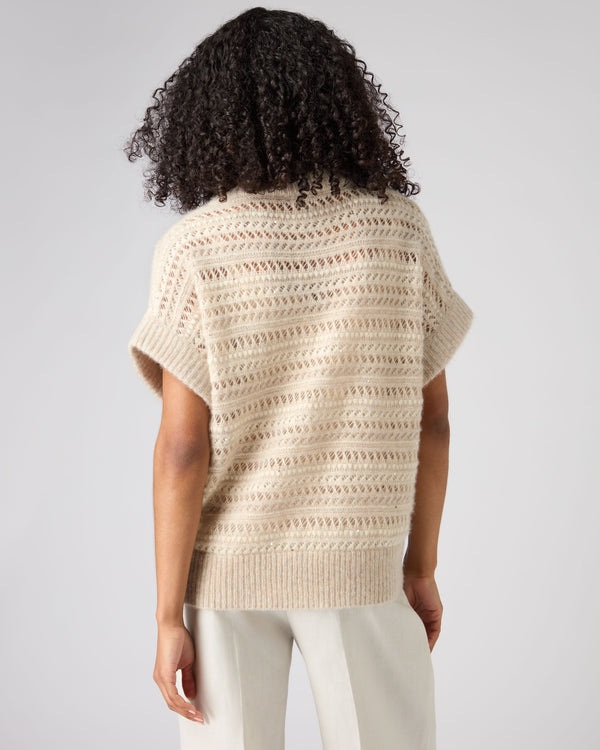N.Peal Women's Multi Stitch Vest Beige Brown