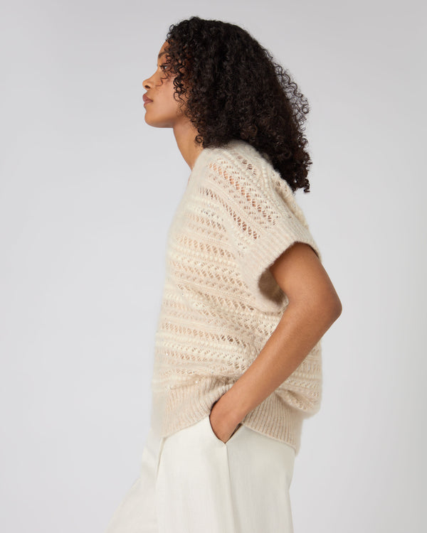 N.Peal Women's Multi Stitch Vest Beige Brown