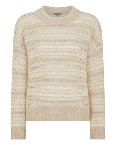 N.Peal Women's Multi Stitch Jumper Beige Brown