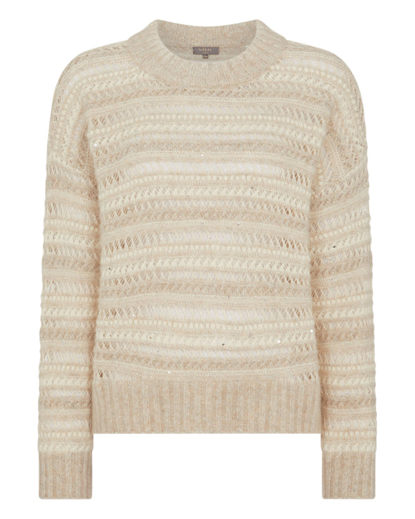 N.Peal Women's Multi Stitch Jumper Beige Brown