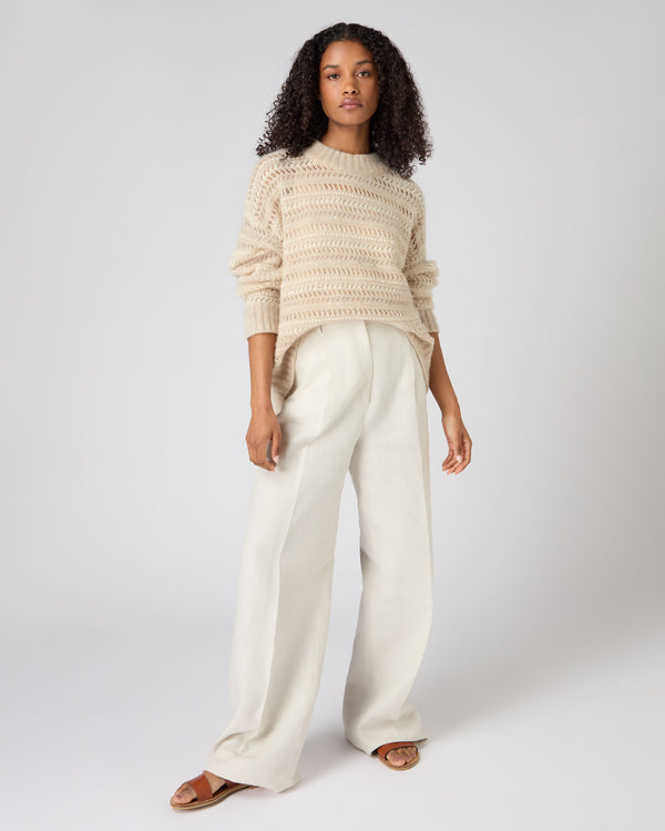 N.Peal Women's Multi Stitch Jumper Beige Brown