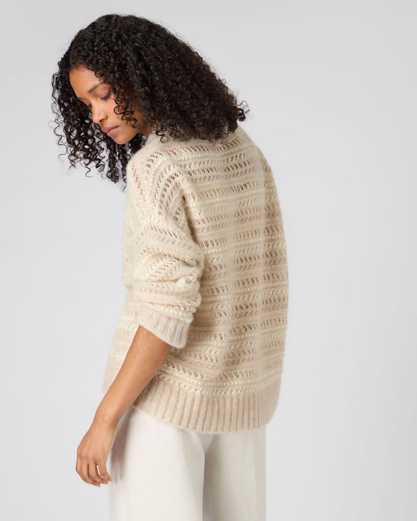 N.Peal Women's Multi Stitch Jumper Beige Brown