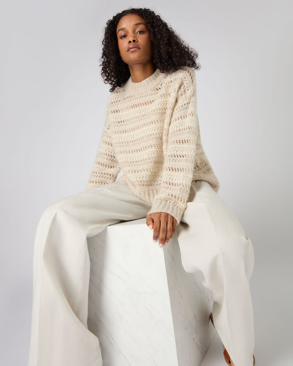 N.Peal Women's Multi Stitch Jumper Beige Brown