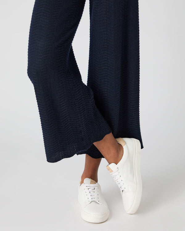 N.Peal Women's Wave Stitch Cashmere Silk Trouser Navy Blue