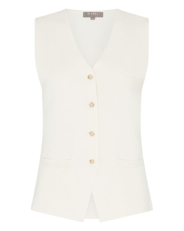 N.Peal Women's Mila Cotton Cashmere Silk Waistcoat New Ivory White