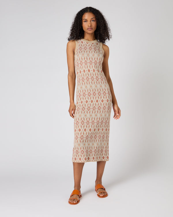 N.Peal Women's Jacquard Knit Silk Cashmere Dress Multi
