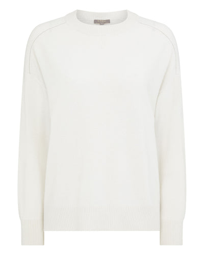 N.Peal Women's Metal Trim Round Neck Jumper Ivory White Sparkle