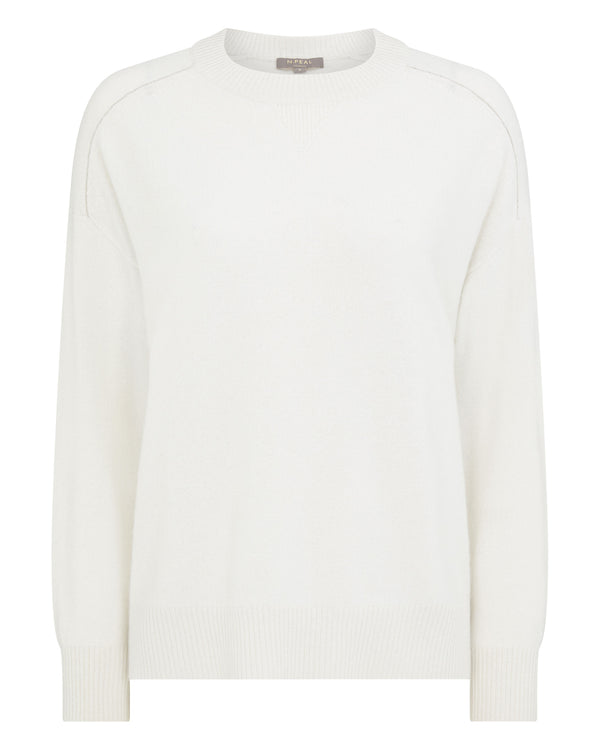 N.Peal Women's Metal Trim Round Neck Jumper Ivory White Sparkle