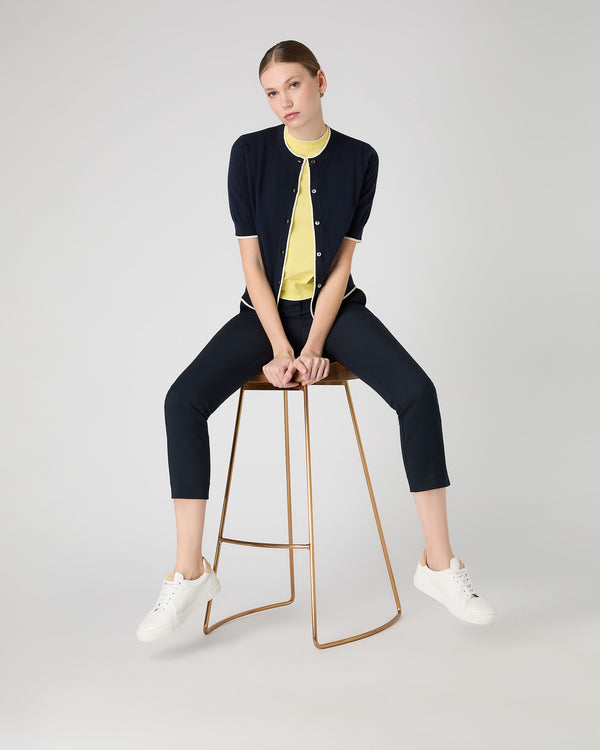 N.Peal Women's Cotton Cashmere Short Sleeve Cardigan Navy Blue