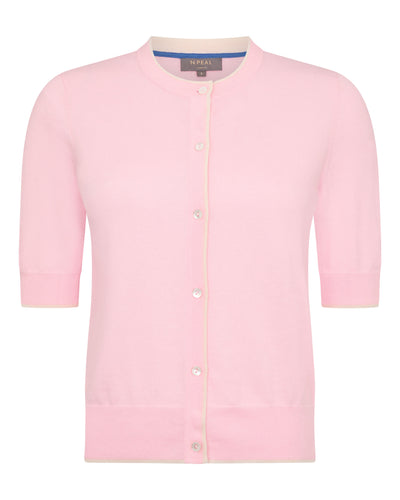 N.Peal Women's Cotton Cashmere Short Sleeve Cardigan Spring Pink