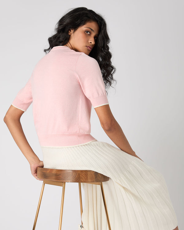 N.Peal Women's Cotton Cashmere Short Sleeve Cardigan Spring Pink
