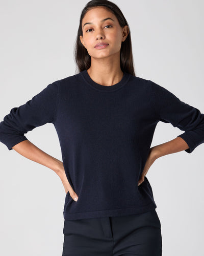 N.Peal Women's Hallie Round Neck Cashmere Jumper Navy Blue