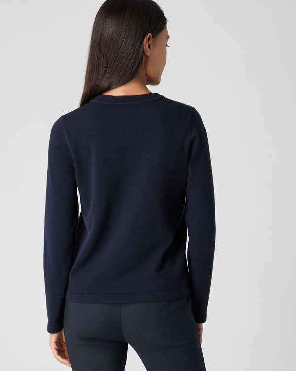 N.Peal Women's Hallie Round Neck Cashmere Jumper Navy Blue