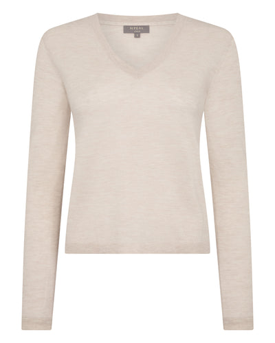 N.Peal Women's Superfine Cashmere V Neck Jumper Sandstone Brown