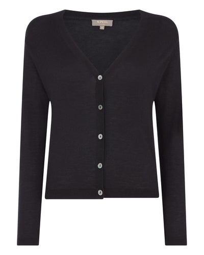 N.Peal Women's Superfine Cashmere V Neck Cardigan Black