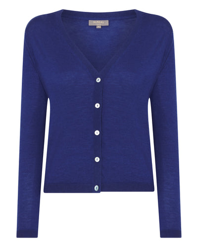 N.Peal Women's Superfine Cashmere V Neck Cardigan Indigo Blue