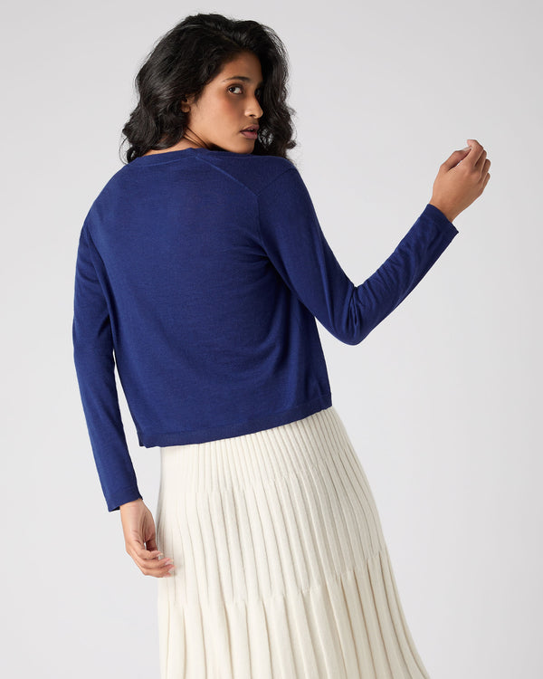 N.Peal Women's Superfine Cashmere V Neck Cardigan Indigo Blue
