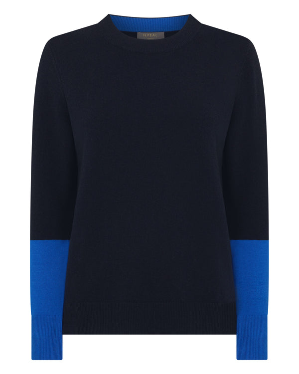 N.Peal Women's Relaxed Round Neck Cashmere Jumper Navy Blue