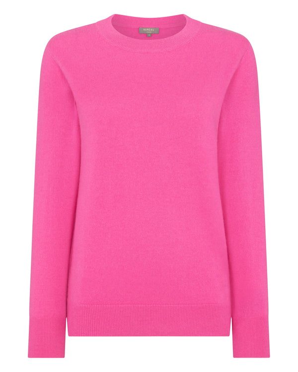 N.Peal Women's Relaxed Round Neck Cashmere Jumper Vibrant Pink