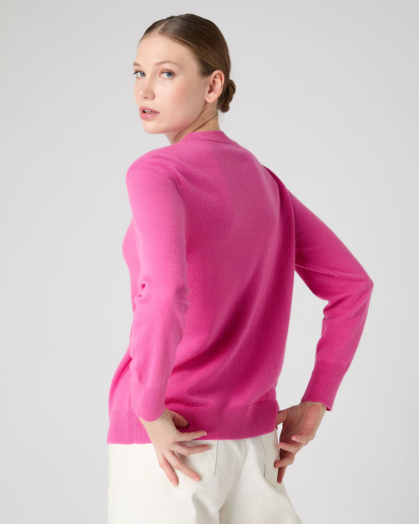 N.Peal Women's Relaxed Round Neck Cashmere Jumper Vibrant Pink
