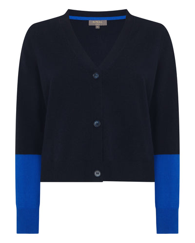 N.Peal Women's V Neck Relaxed Cashmere Cardigan Navy Blue