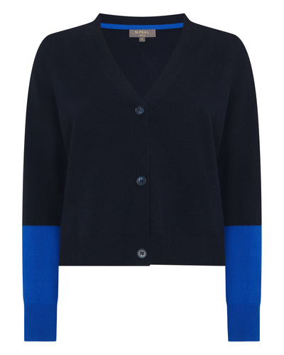 N.Peal Women's V Neck Relaxed Cashmere Cardigan Navy Blue