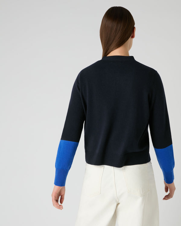 N.Peal Women's V Neck Relaxed Cashmere Cardigan Navy Blue