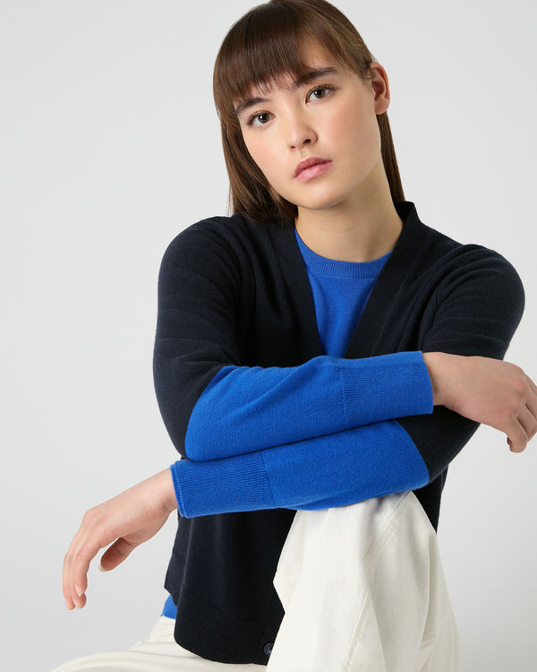 N.Peal Women's V Neck Relaxed Cashmere Cardigan Navy Blue