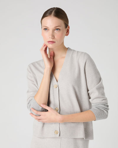 N.Peal Women's V Neck Relaxed Cashmere Cardigan Pebble Grey