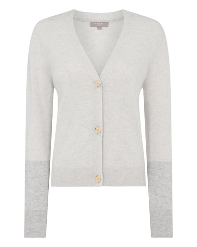 N.Peal Women's V Neck Relaxed Cashmere Cardigan Pebble Grey