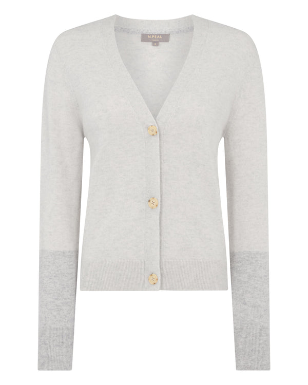 N.Peal Women's V Neck Relaxed Cashmere Cardigan Pebble Grey