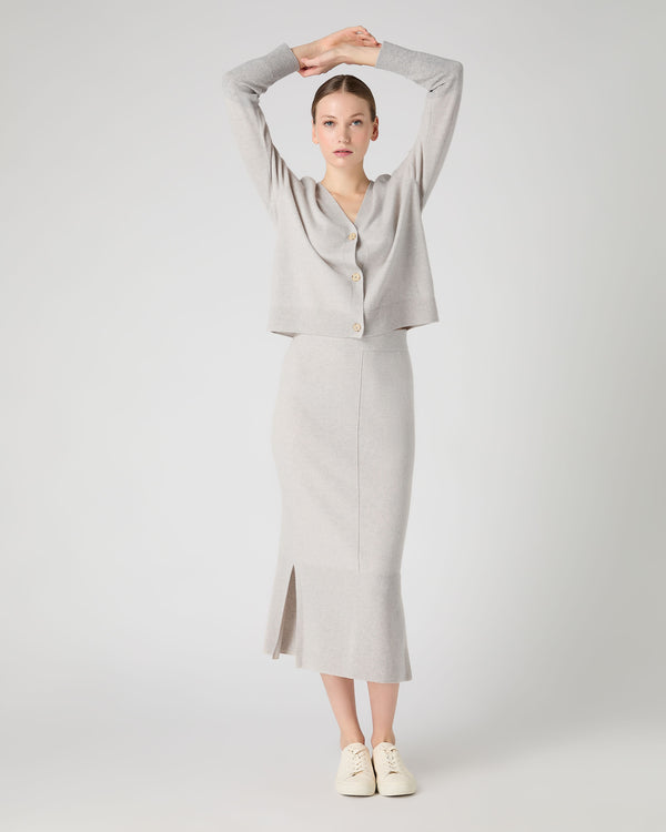 N.Peal Women's V Neck Relaxed Cashmere Cardigan Pebble Grey