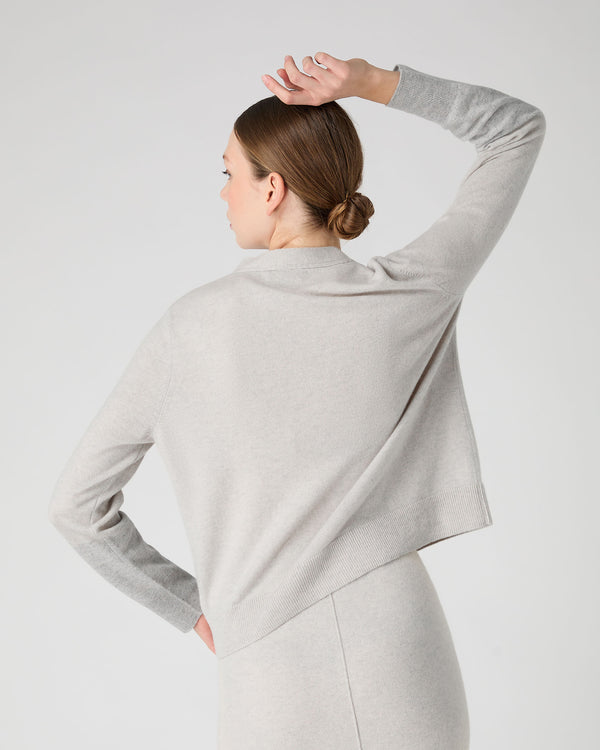 N.Peal Women's V Neck Relaxed Cashmere Cardigan Pebble Grey