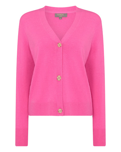 N.Peal Women's V Neck Relaxed Cashmere Cardigan Vibrant Pink