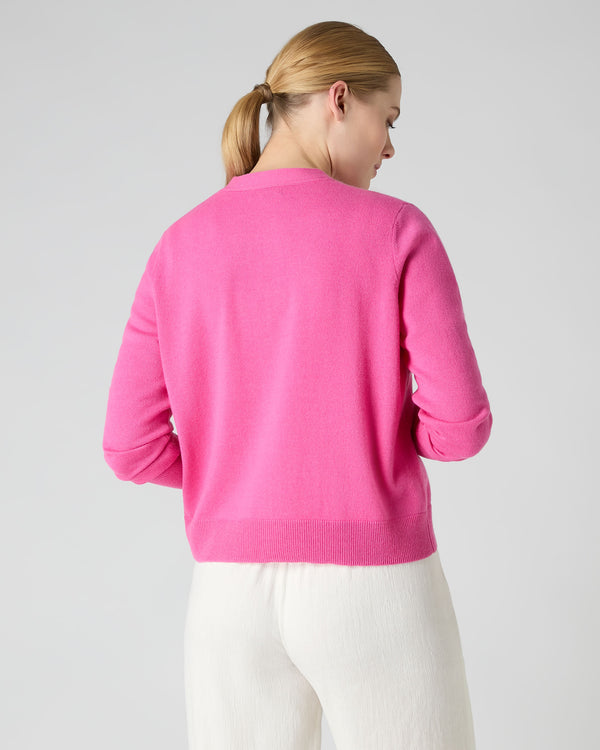 N.Peal Women's V Neck Relaxed Cashmere Cardigan Vibrant Pink