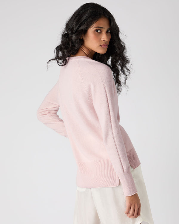 N.Peal Women's Longline V Neck Cashmere Jumper Quartz Pink