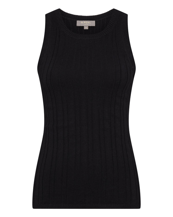 N.Peal Women's Cotton Cashmere Silk Tank Top Black