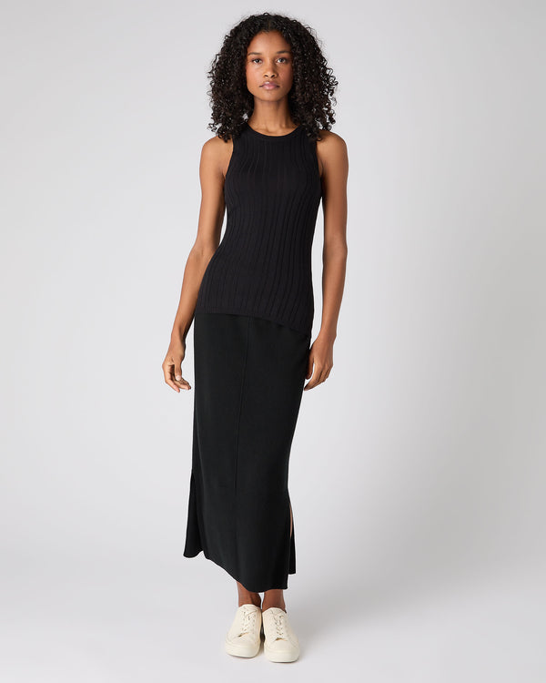 N.Peal Women's Cotton Cashmere Silk Tank Top Black