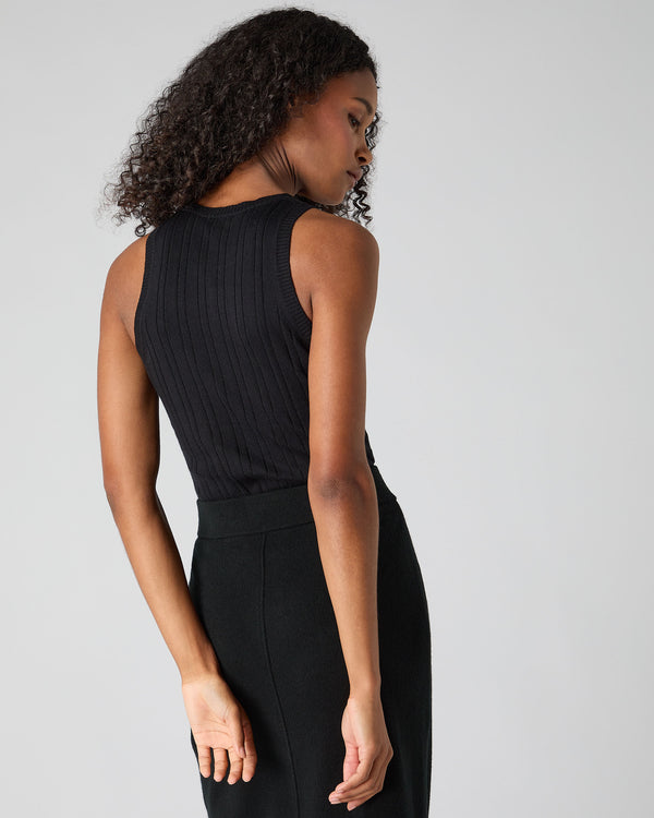 N.Peal Women's Cotton Cashmere Silk Tank Top Black