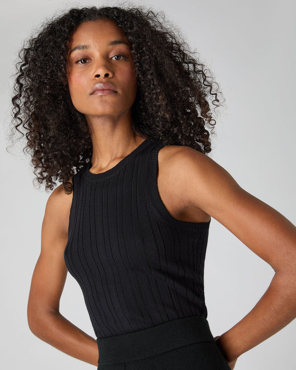 N.Peal Women's Cotton Cashmere Silk Tank Top Black