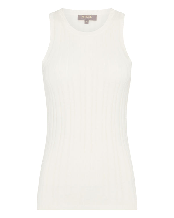 N.Peal Women's Cotton Cashmere Silk Tank Top New Ivory White