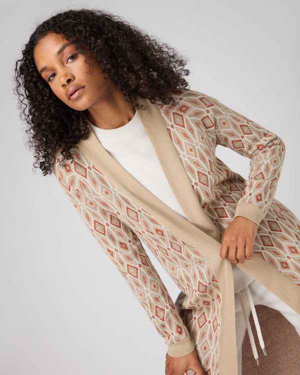 Women's Jacquard Knit Silk Cashmere Cardigan Multi