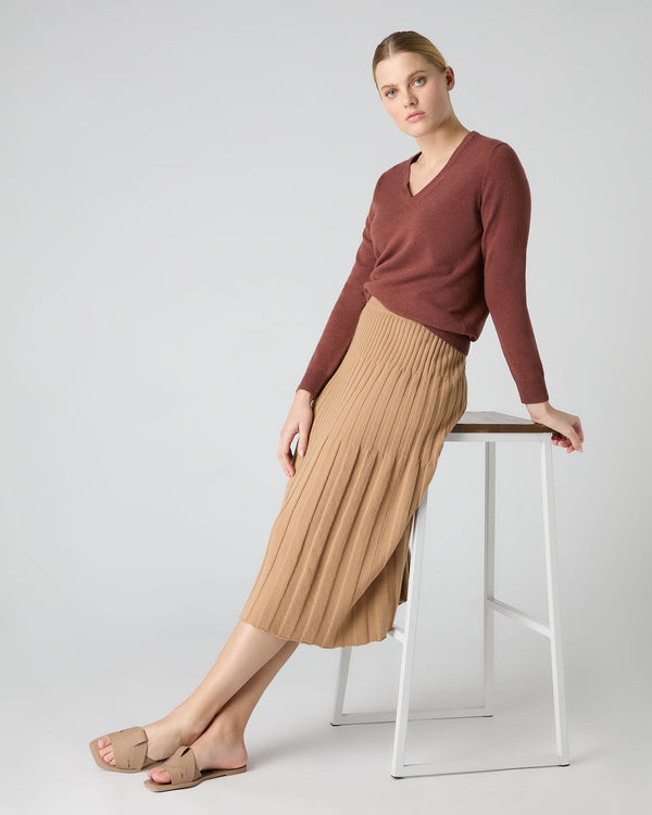 N.Peal Women's Cashmere Ribbed Skirt Sahara Brown